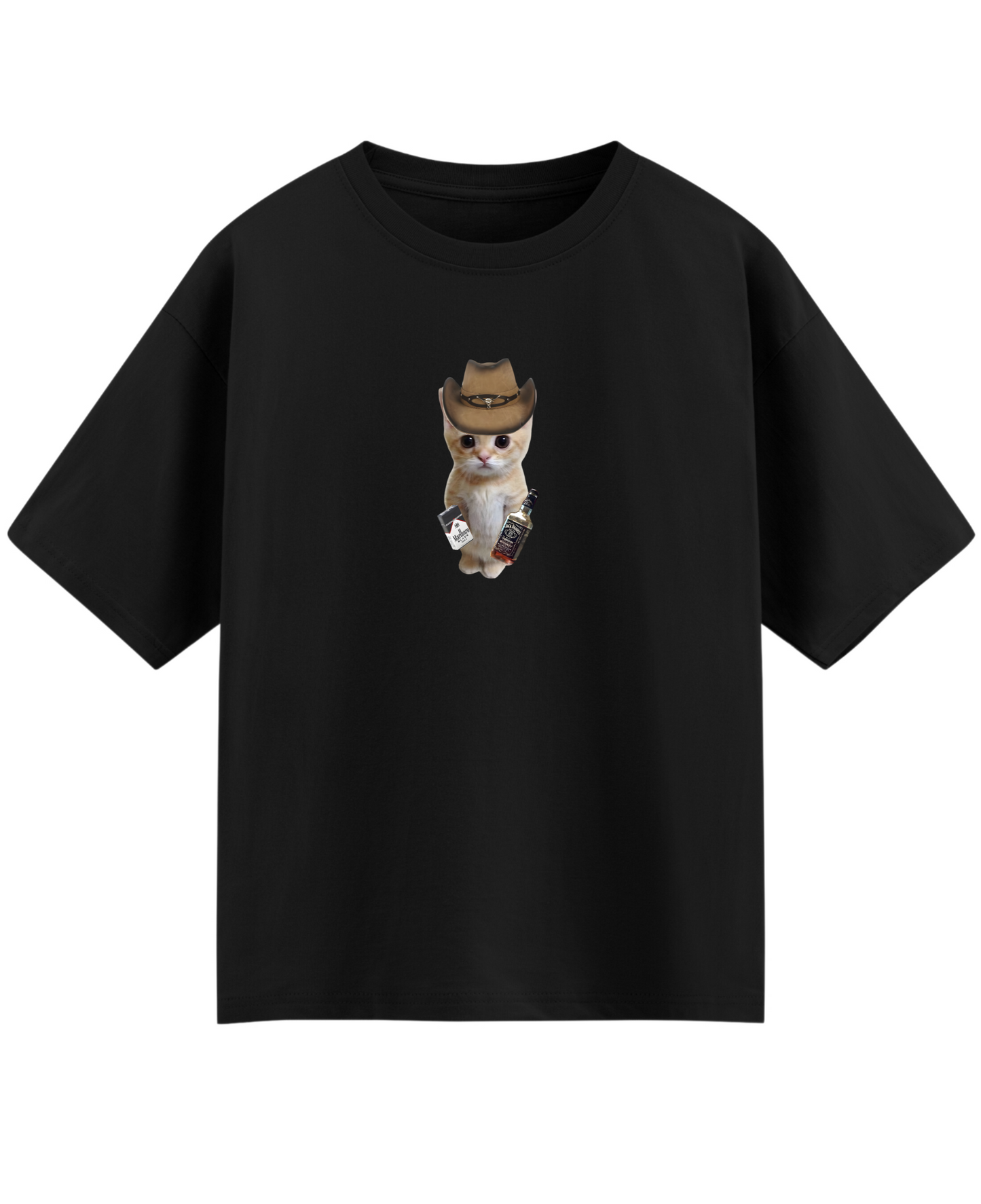 Hell Yeah (Marlboro and Jack Daniels) - Oversized Tee - Black Front View