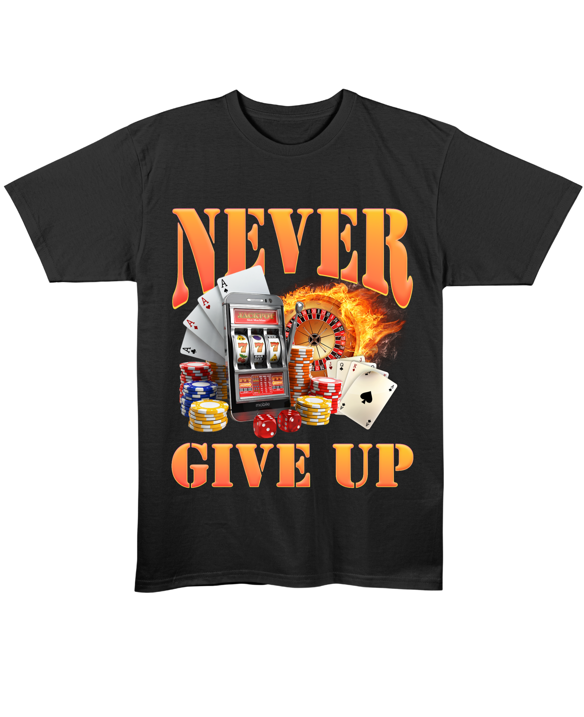 Never Give Up - Regular Fit Tee - Black Front