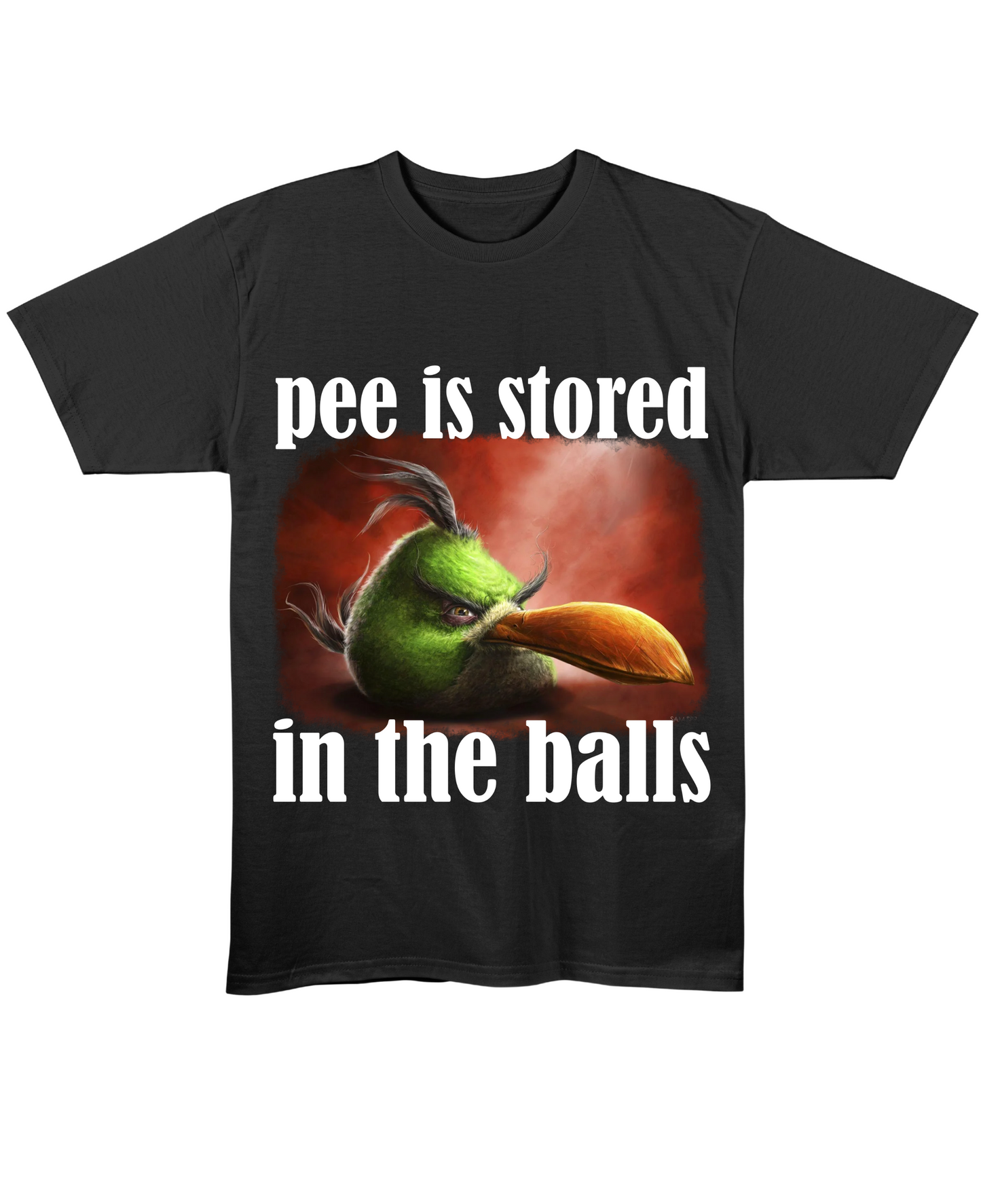 pee is stored in the balls - Regular Fit Tee - Black Front
