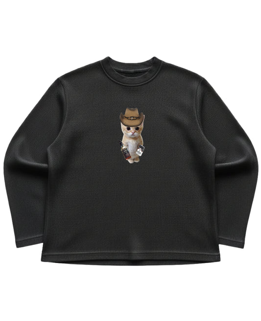Black waffle knit oversized full-sleeve Front Design