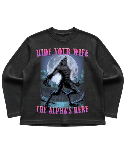 Black waffle knit oversized full-sleeve Front Design