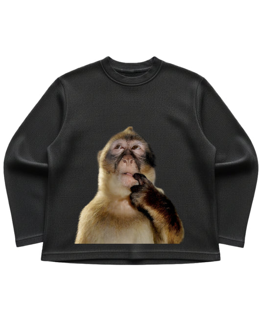 Black waffle knit oversized full-sleeve Front Design