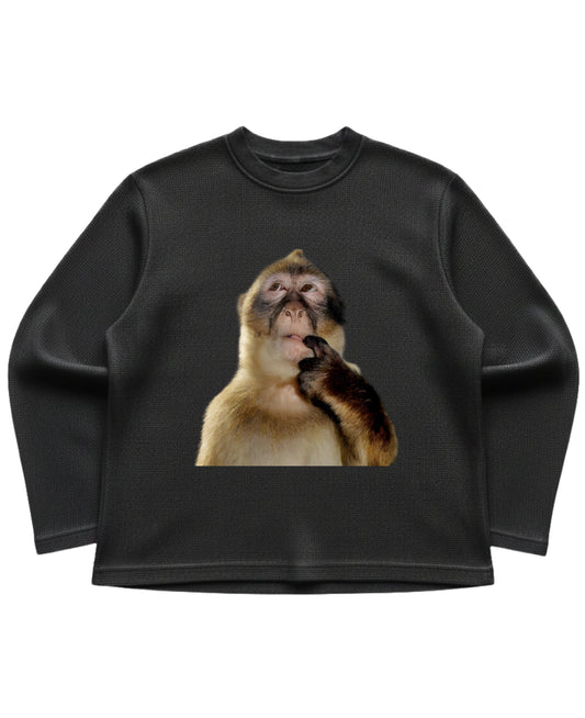 Black waffle knit oversized full-sleeve Front Design