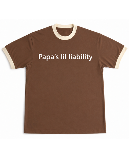 Papa's lil liability - RInger Tee - Mousse & Cream Ringer tee Front