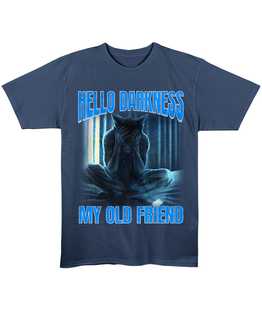 Hello Darkness My Old Friend - Regular Fit Tee - Navy Blue Front