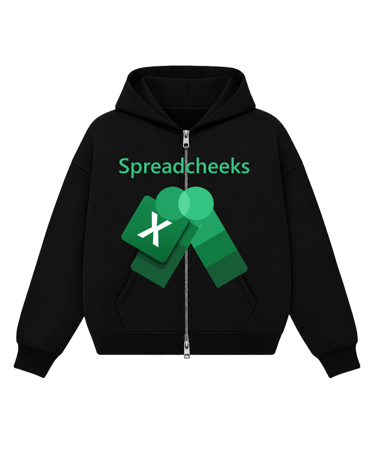 Black Boxy Dual Zipper Hoodie Front Design