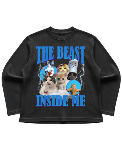 Black waffle knit oversized full-sleeve Front Design