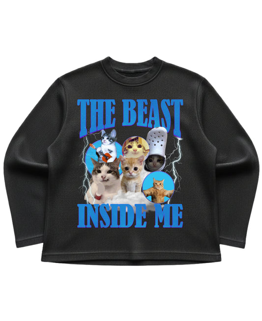 Black waffle knit oversized full-sleeve Front Design