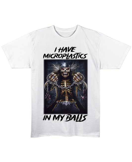 i have microplastics in my balls - Regular Fit Tee - White Front