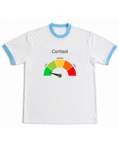 Low Cortisol - Ringer Tee - White & Sky Blue Ringer tee Front