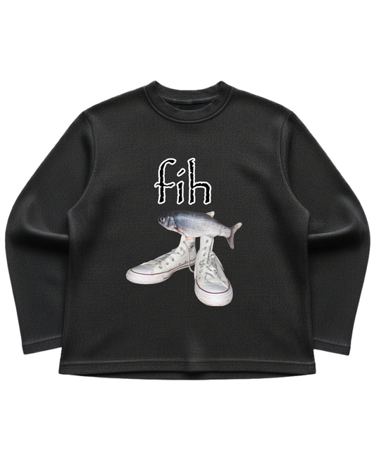 Black waffle knit oversized full-sleeve Front Design