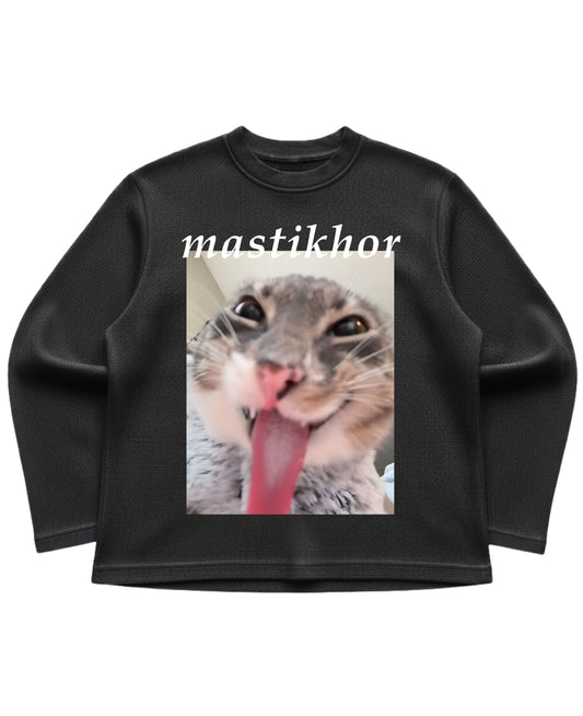 Black waffle knit oversized full-sleeve Front Design